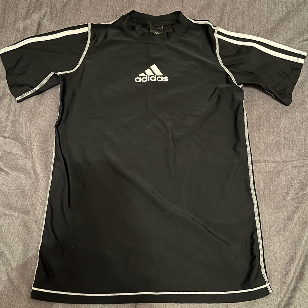 Adidas Boys Core Active Short Sleeve Tee (Black/White, Swim Top) Size Large